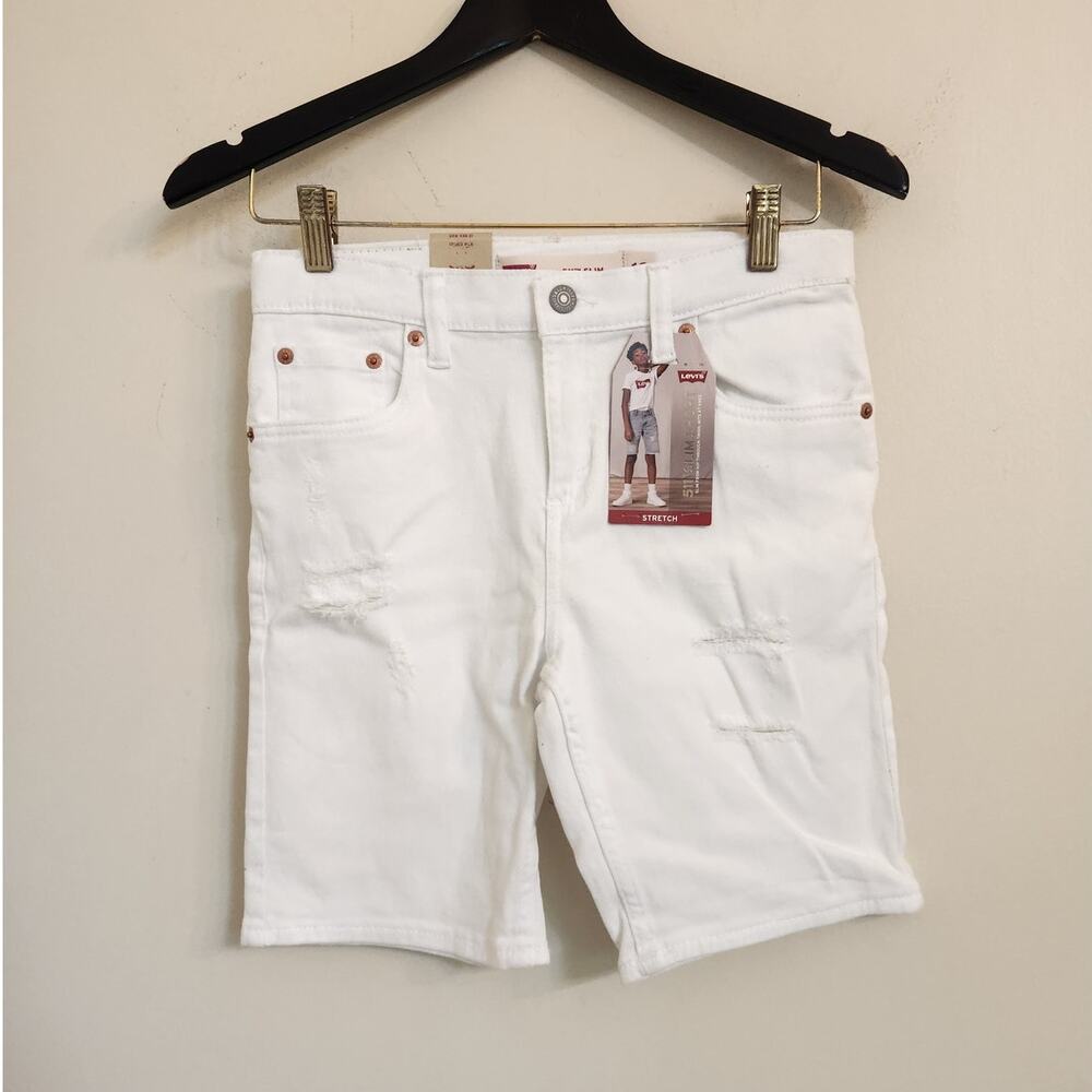 NWT Levi's Boys White Jean Shorts With Distressing Sz 12